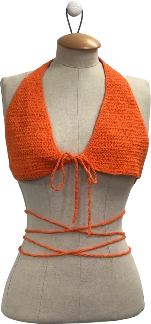 Shondel Orange Handmade 2-piece Knitted Top and Skirt Set UK M