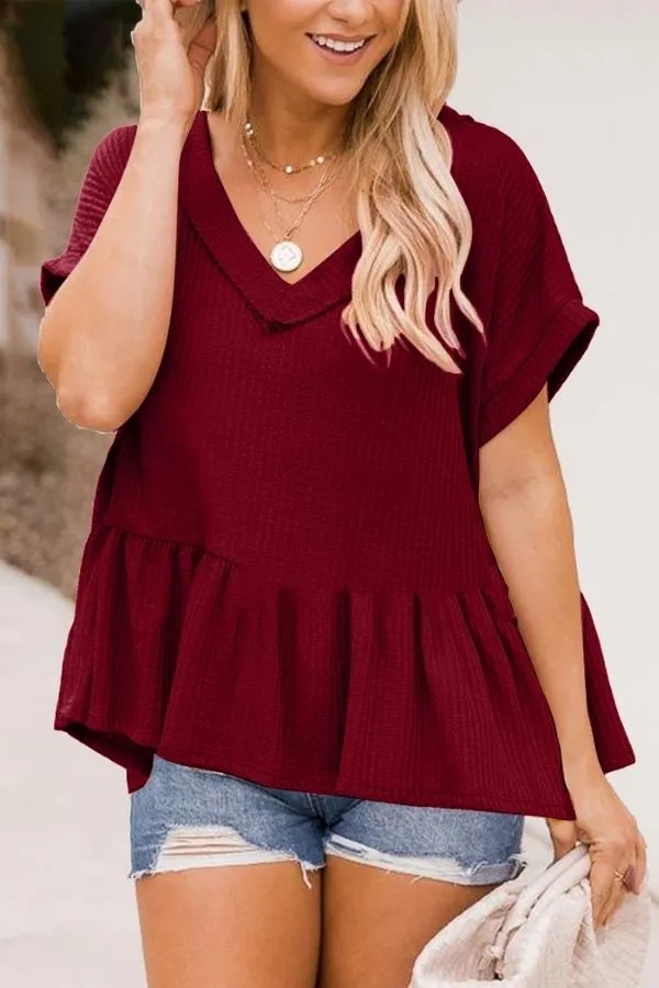 Short Sleeve Ruffle Hem T-shirt