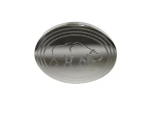 Silver Toned Etched Oval Bear Adjustable Size Fashion Ring
