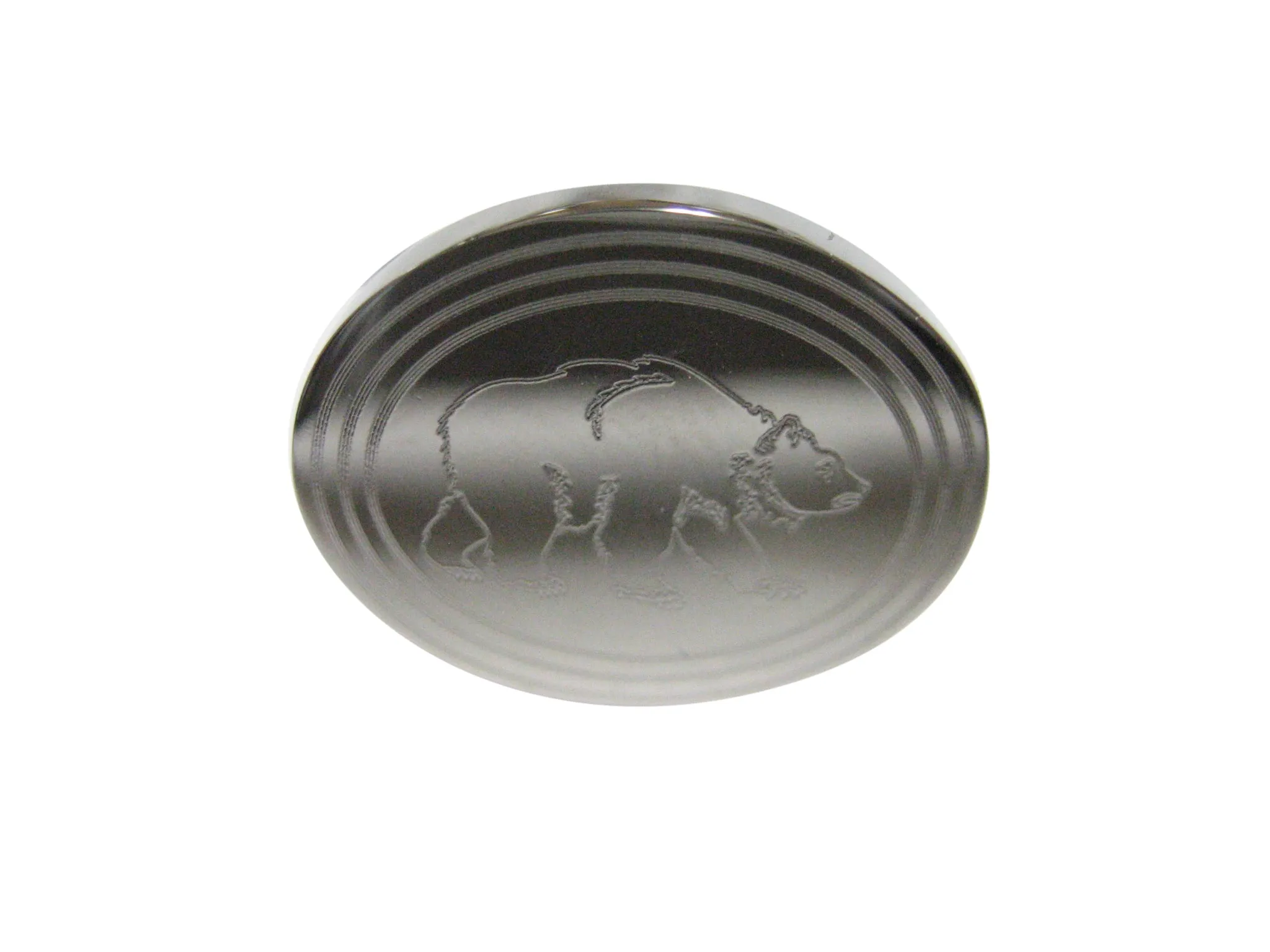 Silver Toned Etched Oval Bear Adjustable Size Fashion Ring