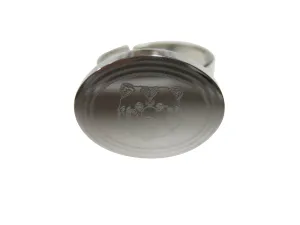 Silver Toned Etched Oval Bear Head Adjustable Size Fashion Ring