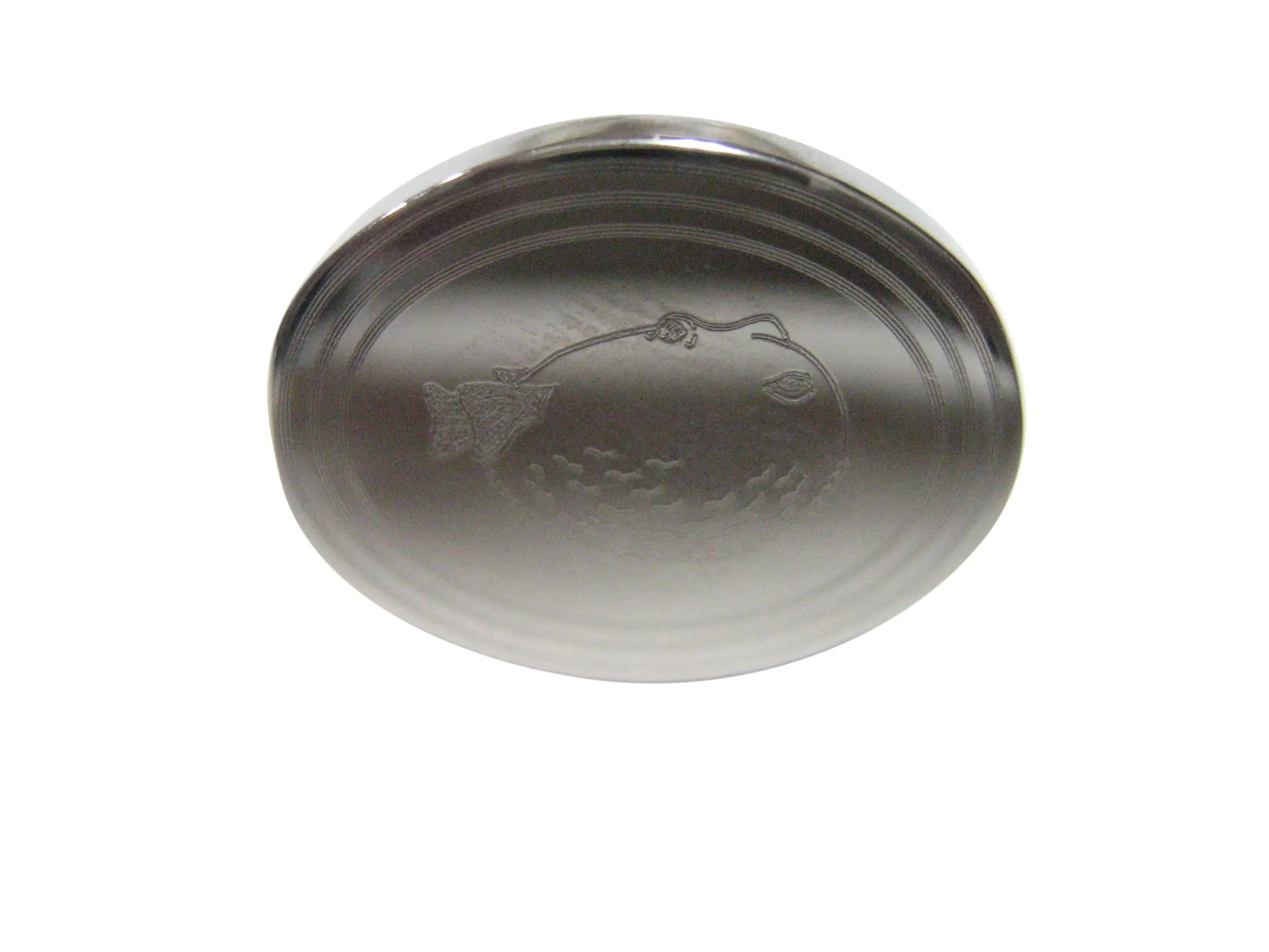 Silver Toned Oval Etched Blowfish Fugu Puffer Fish Adjustable Size Fashion Ring