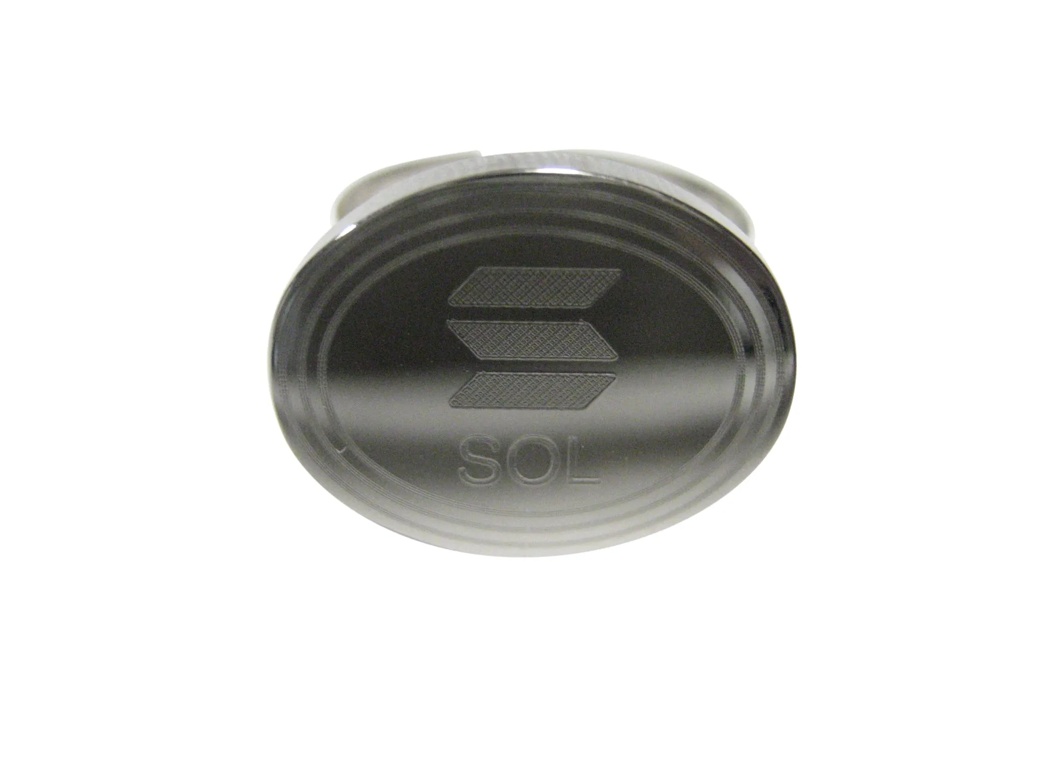 Silver Toned Oval Etched Solana Coin Cryptocurrency Blockchain Adjustable Size Fashion Ring