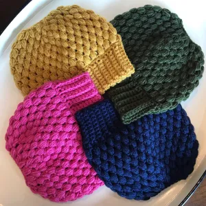 Solid Color Messy Bun Beanie