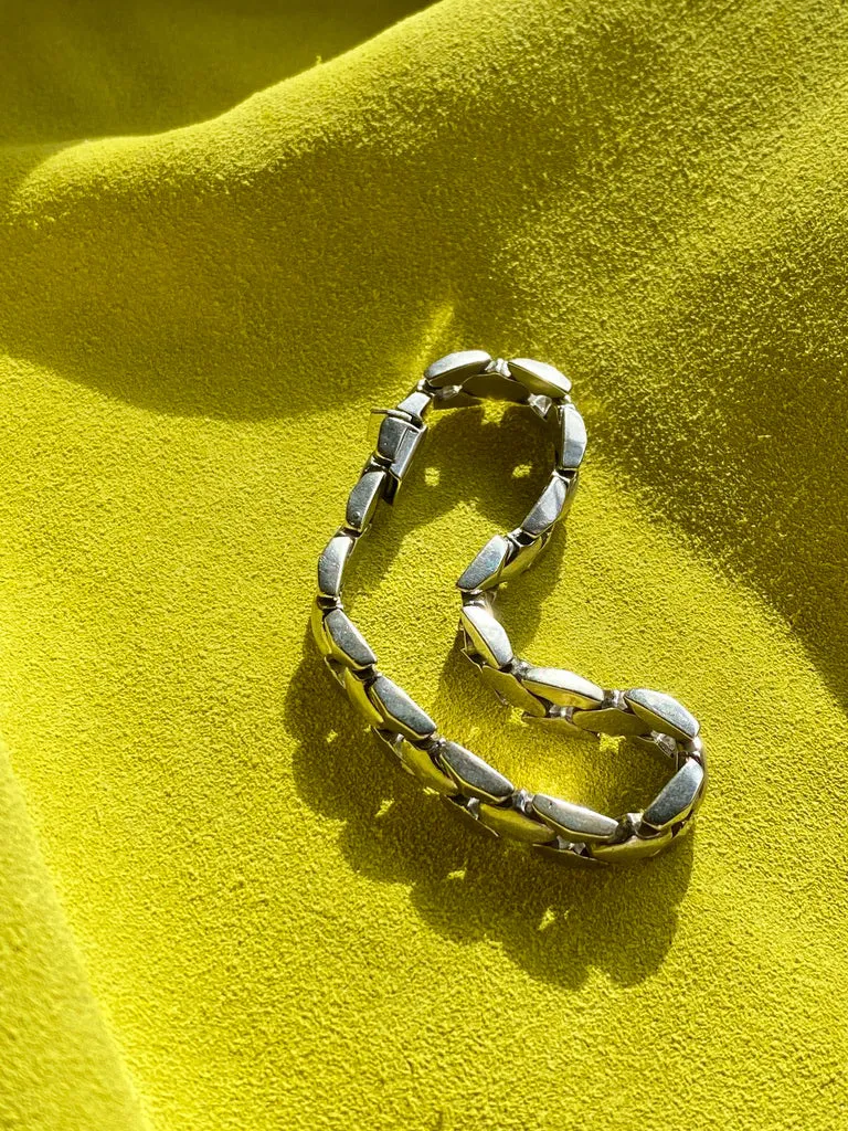 Solid Silver Diamond Snake Link Bracelet - Vintage Italian by Piazza Michele - 7.6 inch length