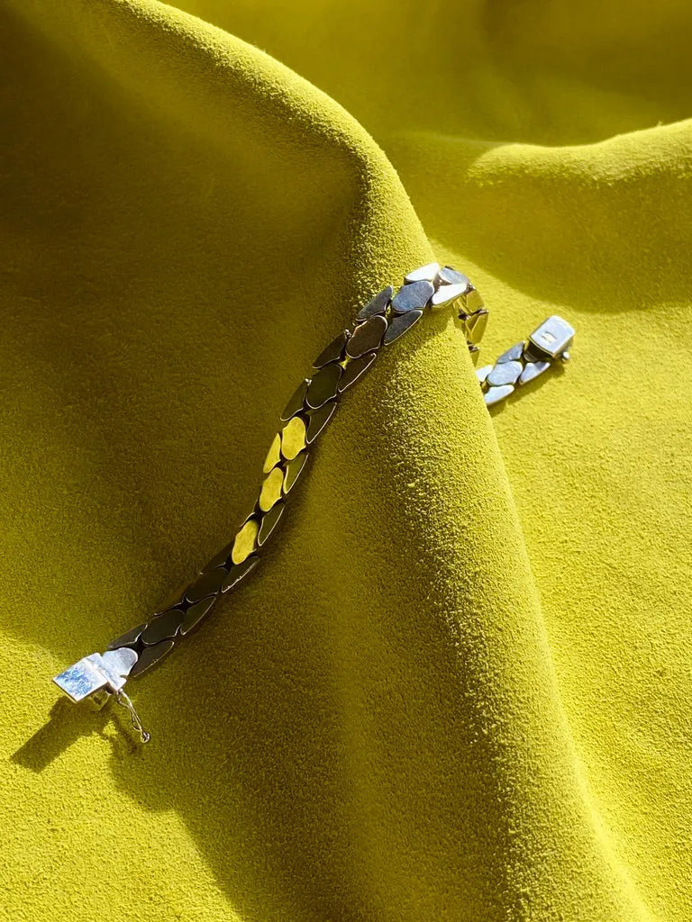 Solid Silver Diamond Snake Link Bracelet - Vintage Italian by Piazza Michele - 7.6 inch length