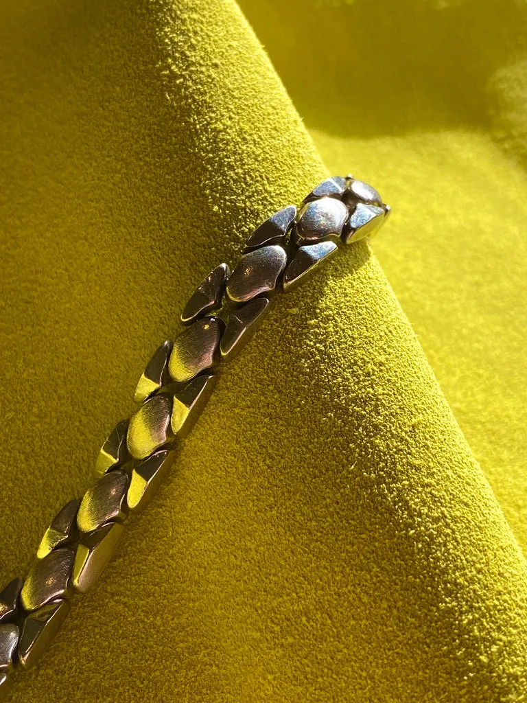 Solid Silver Diamond Snake Link Bracelet - Vintage Italian by Piazza Michele - 7.6 inch length