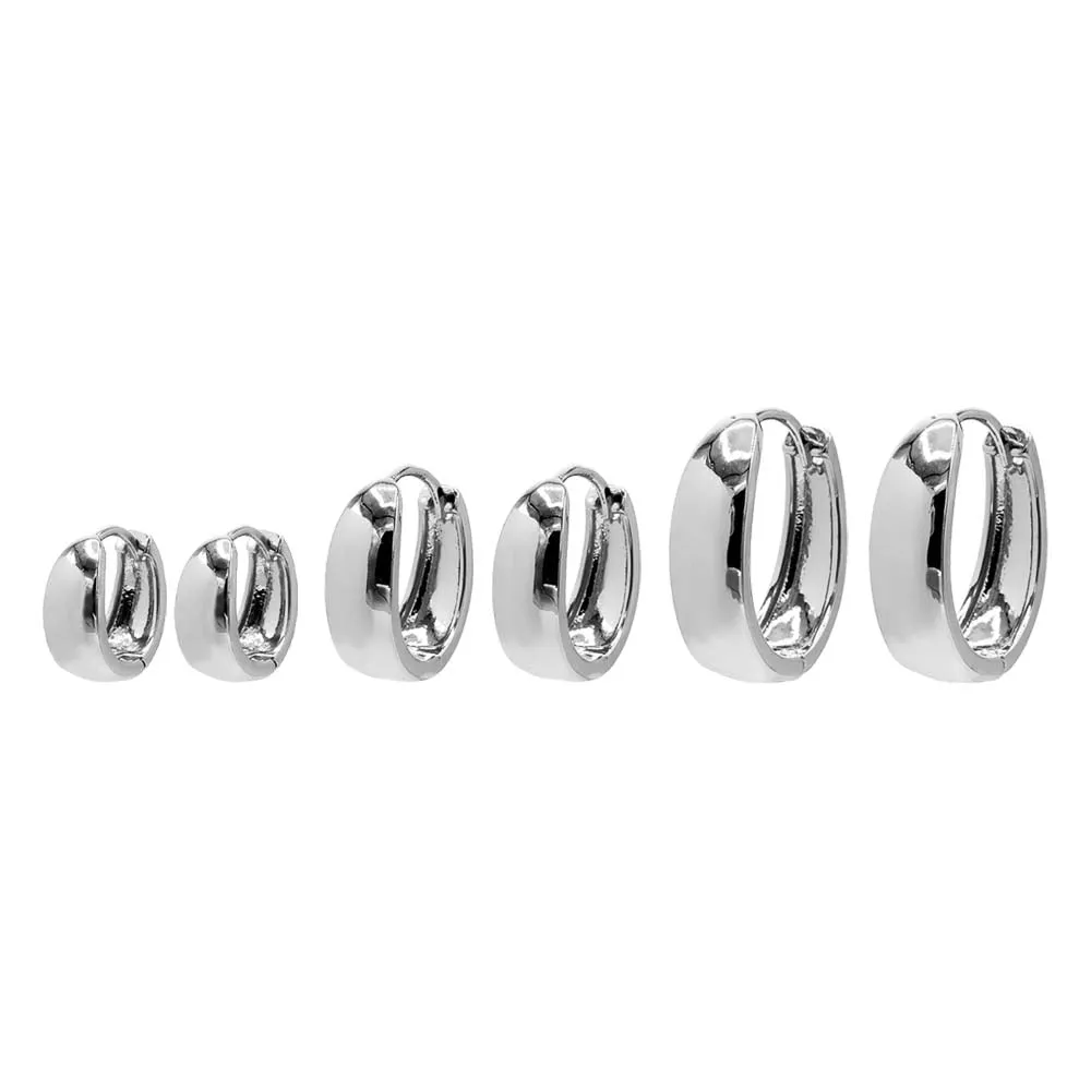 Solid Wide Graduated Huggie Earring Combo Set