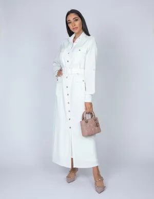 SS20 WHITE UTILITY SAFARI MIDI DRESS