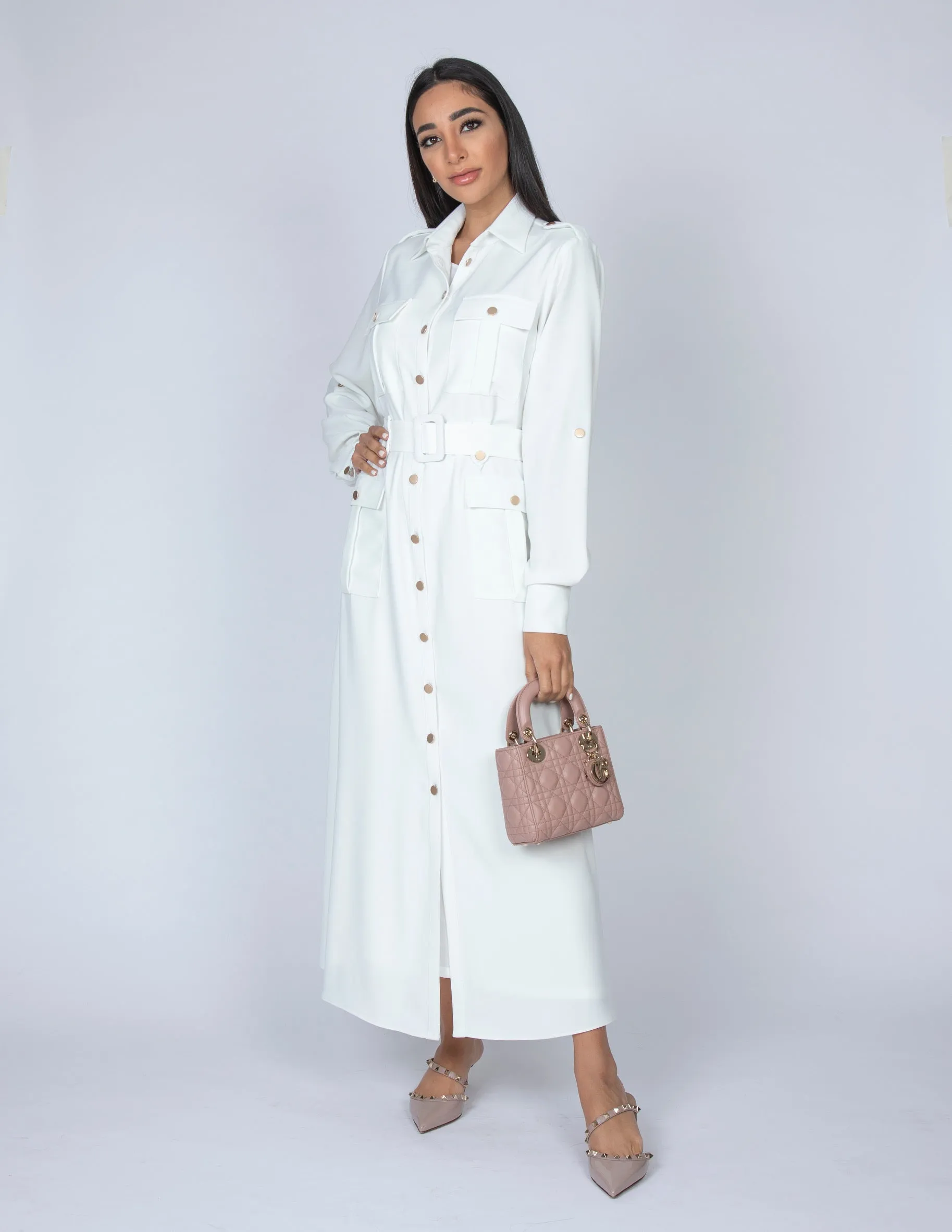 SS20 WHITE UTILITY SAFARI MIDI DRESS