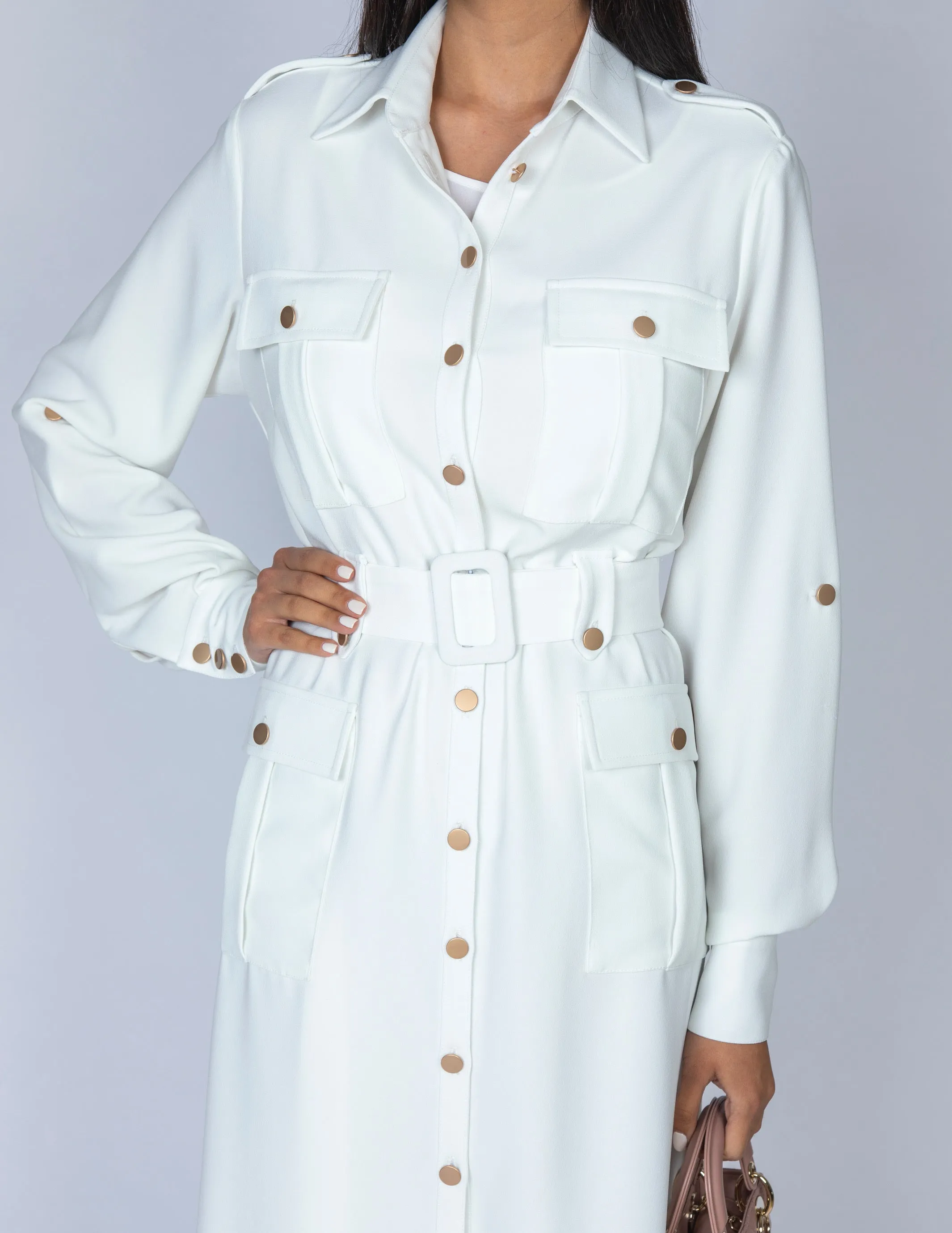 SS20 WHITE UTILITY SAFARI MIDI DRESS
