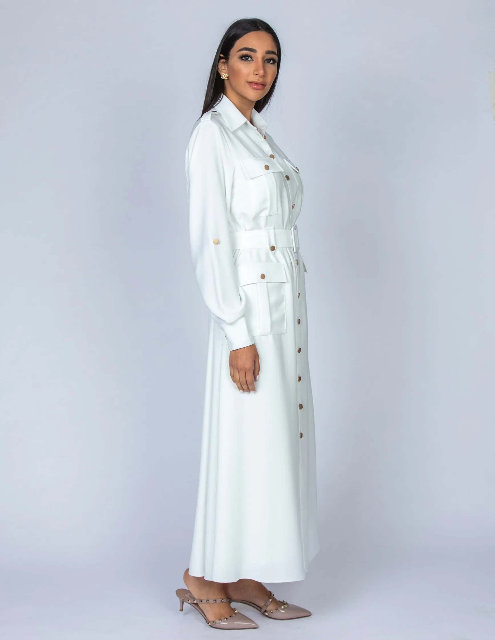 SS20 WHITE UTILITY SAFARI MIDI DRESS