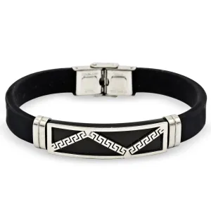 Stainless Steel Black Silver Plated Two Tone Rubber Bracelet