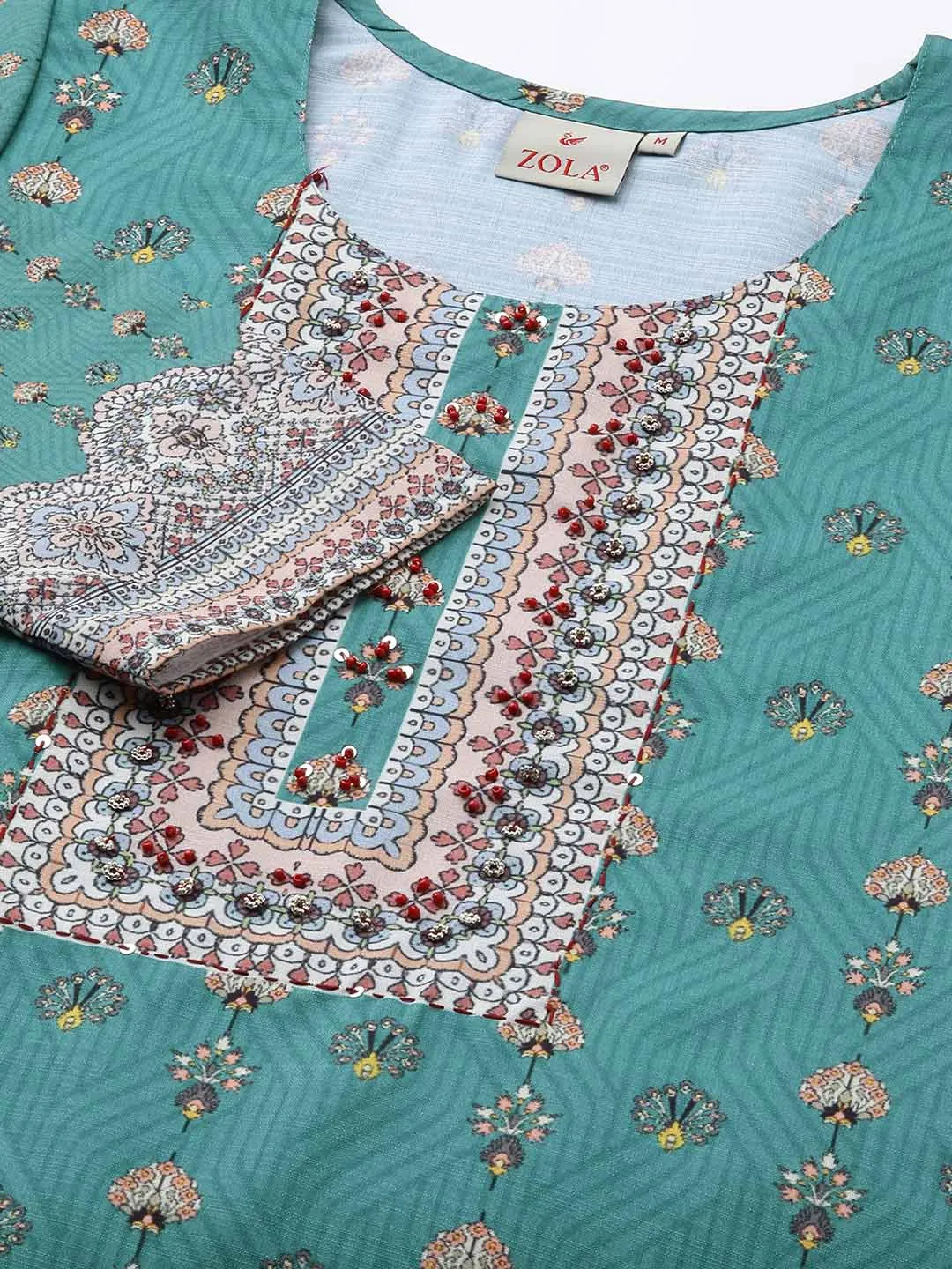 Teal Kurta - Women Cotton Comfort Fit Kurta - Zola