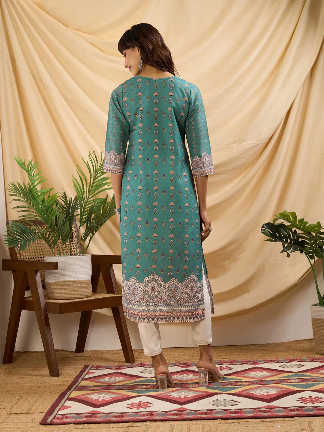 Teal Kurta - Women Cotton Comfort Fit Kurta - Zola