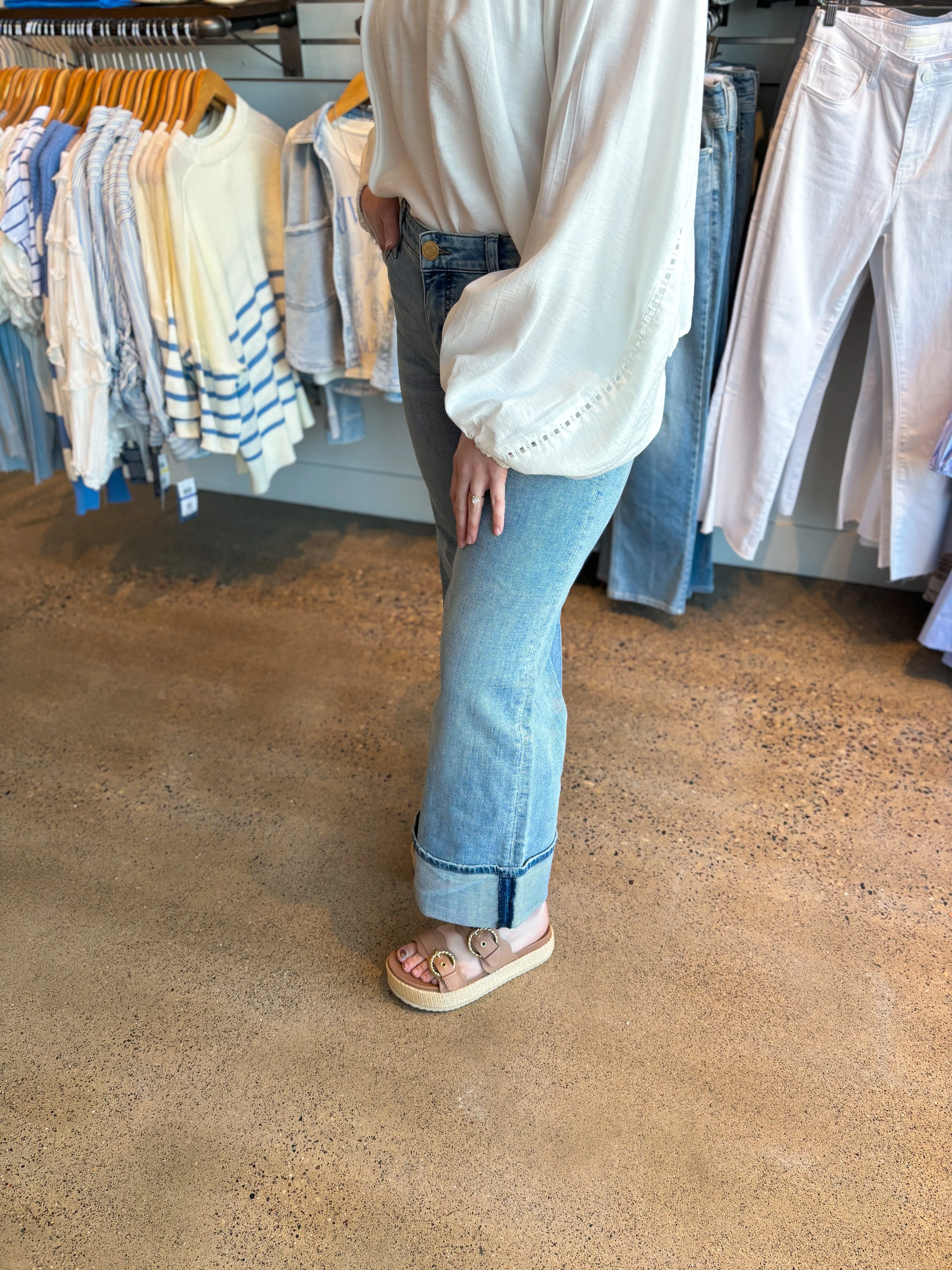 The Meg High Rise FabAb Cuffed Wide Leg Jeans - Charming