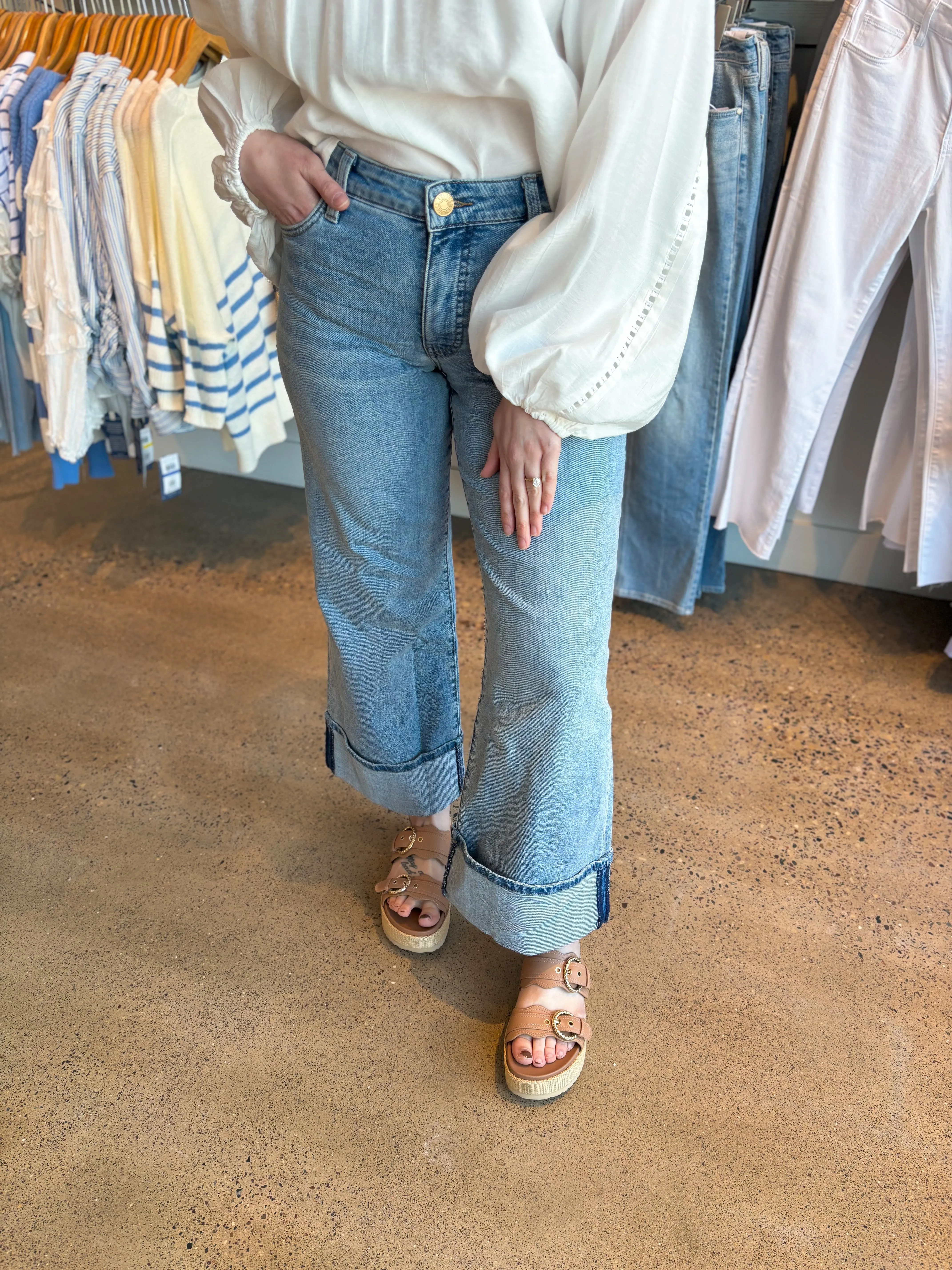 The Meg High Rise FabAb Cuffed Wide Leg Jeans - Charming