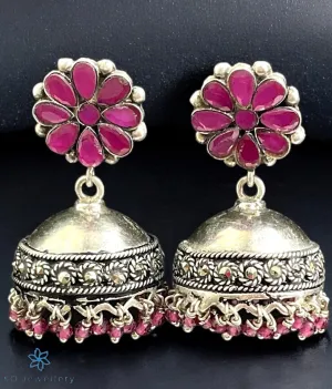 The Pitaka Silver Floral Marcasite Jhumkas