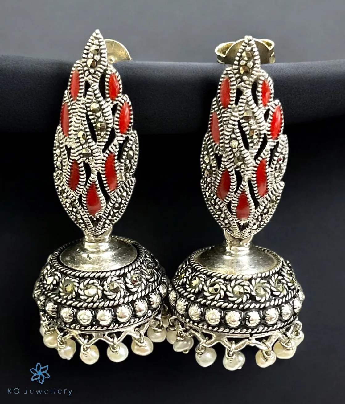 The Varudha Silver Marcasite Jhumkas