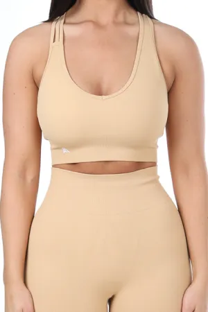 Tia Criss Cross Sports Bra Beige