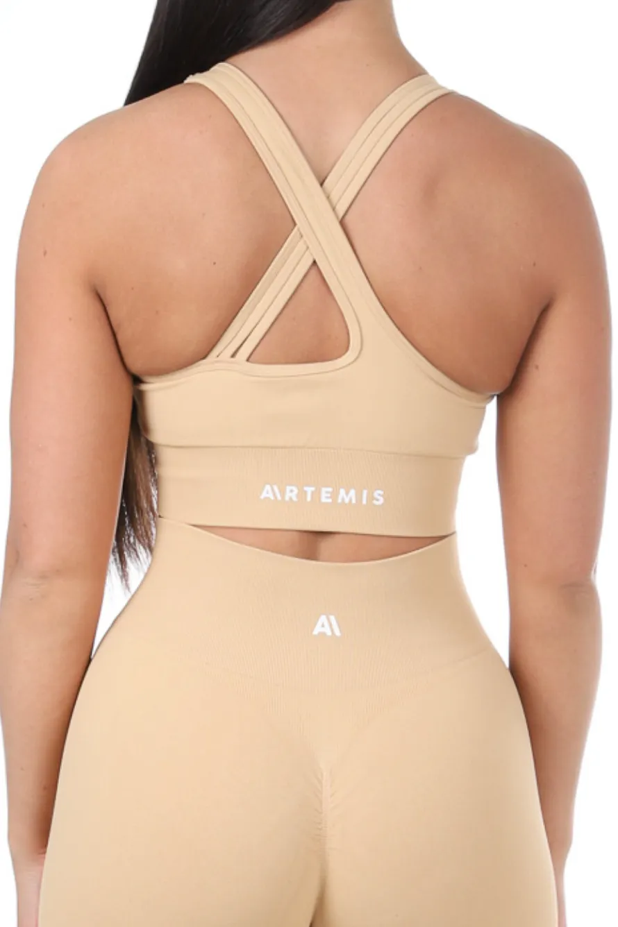 Tia Criss Cross Sports Bra Beige