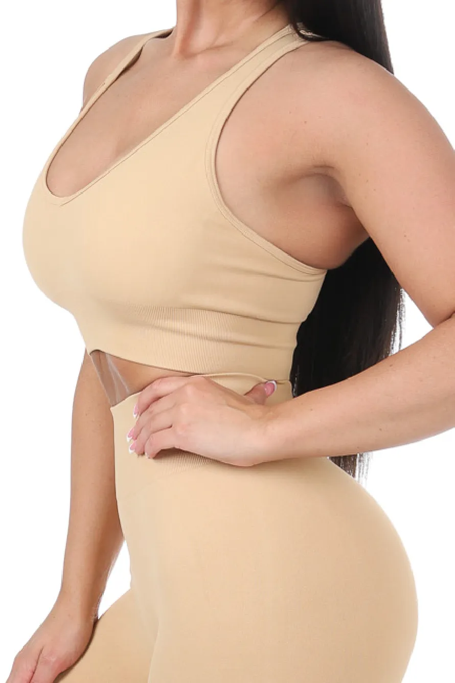 Tia Criss Cross Sports Bra Beige