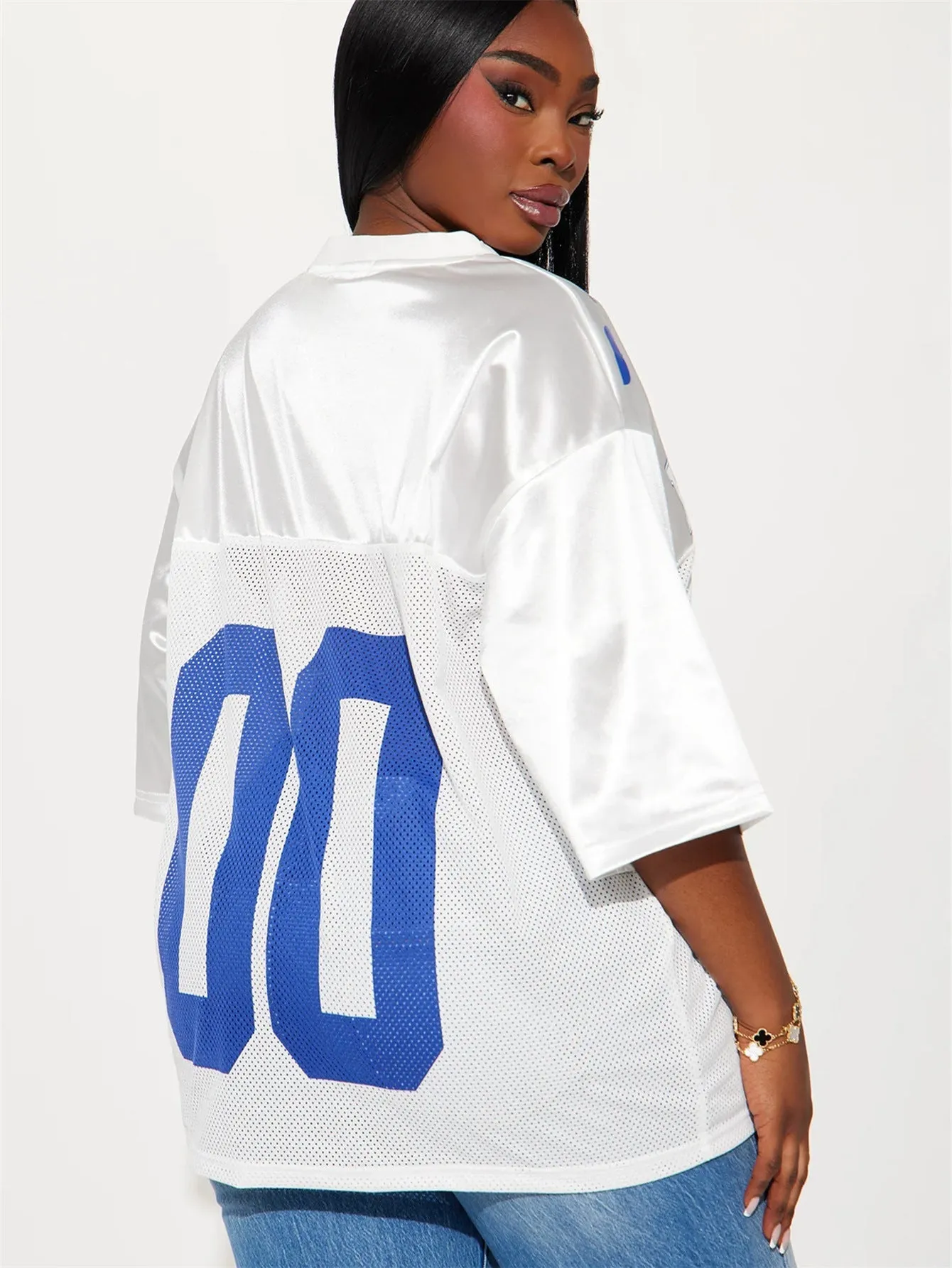 Trendy American Retro Sports V-Neck Letter Printed Short-Sleeve Top