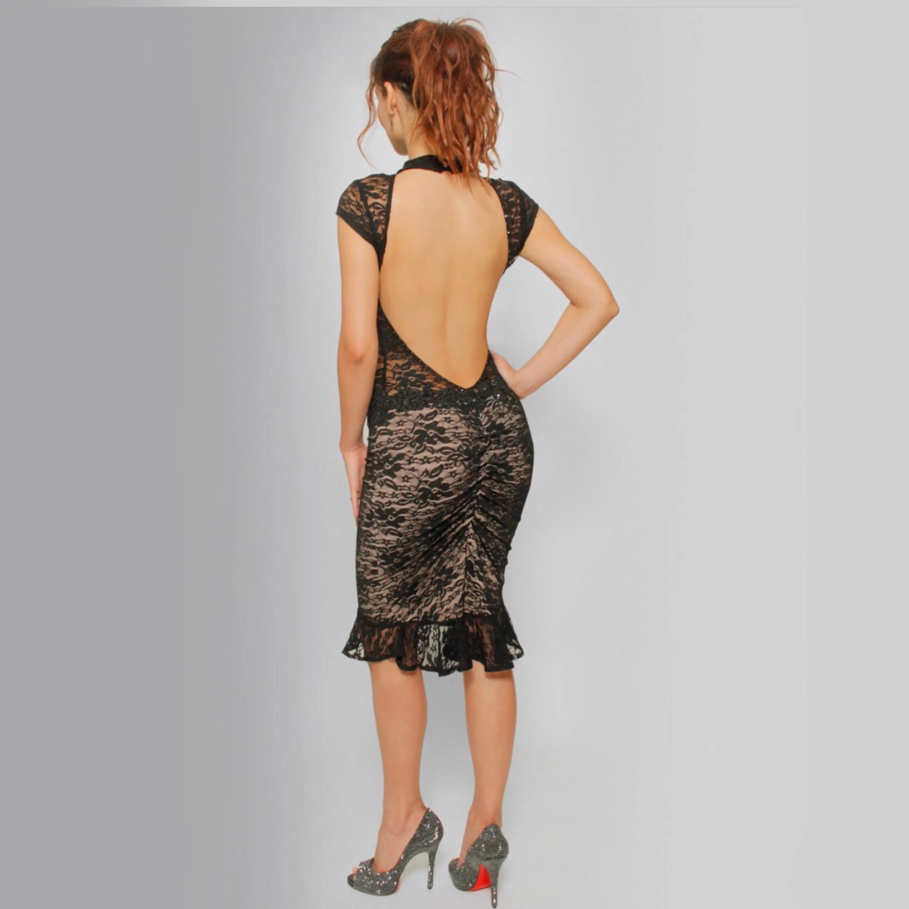 Turtle Neck Lace Dress Swarovski crystals