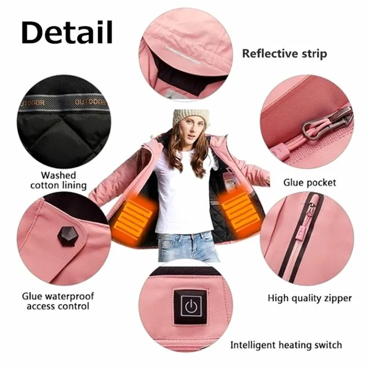 Unisex Digital Heating Hooded Work Outdoor Jacket Riding Skiing Snow