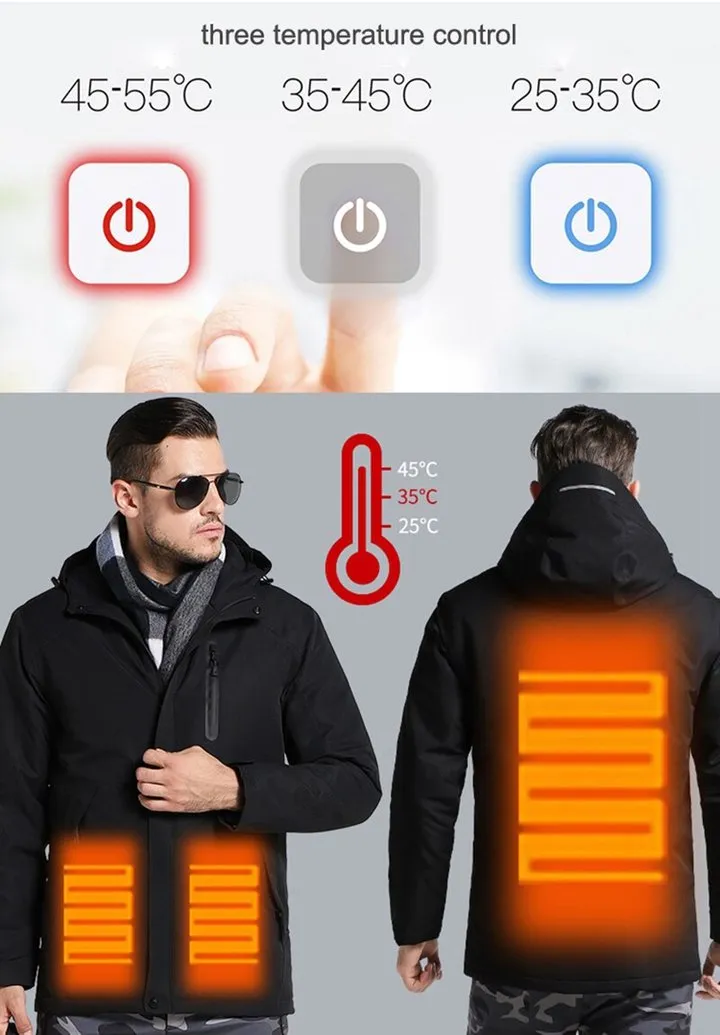 Unisex Digital Heating Hooded Work Outdoor Jacket Riding Skiing Snow