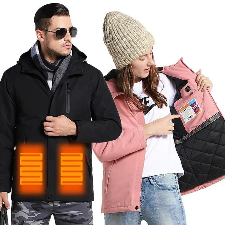 Unisex Digital Heating Hooded Work Outdoor Jacket Riding Skiing Snow