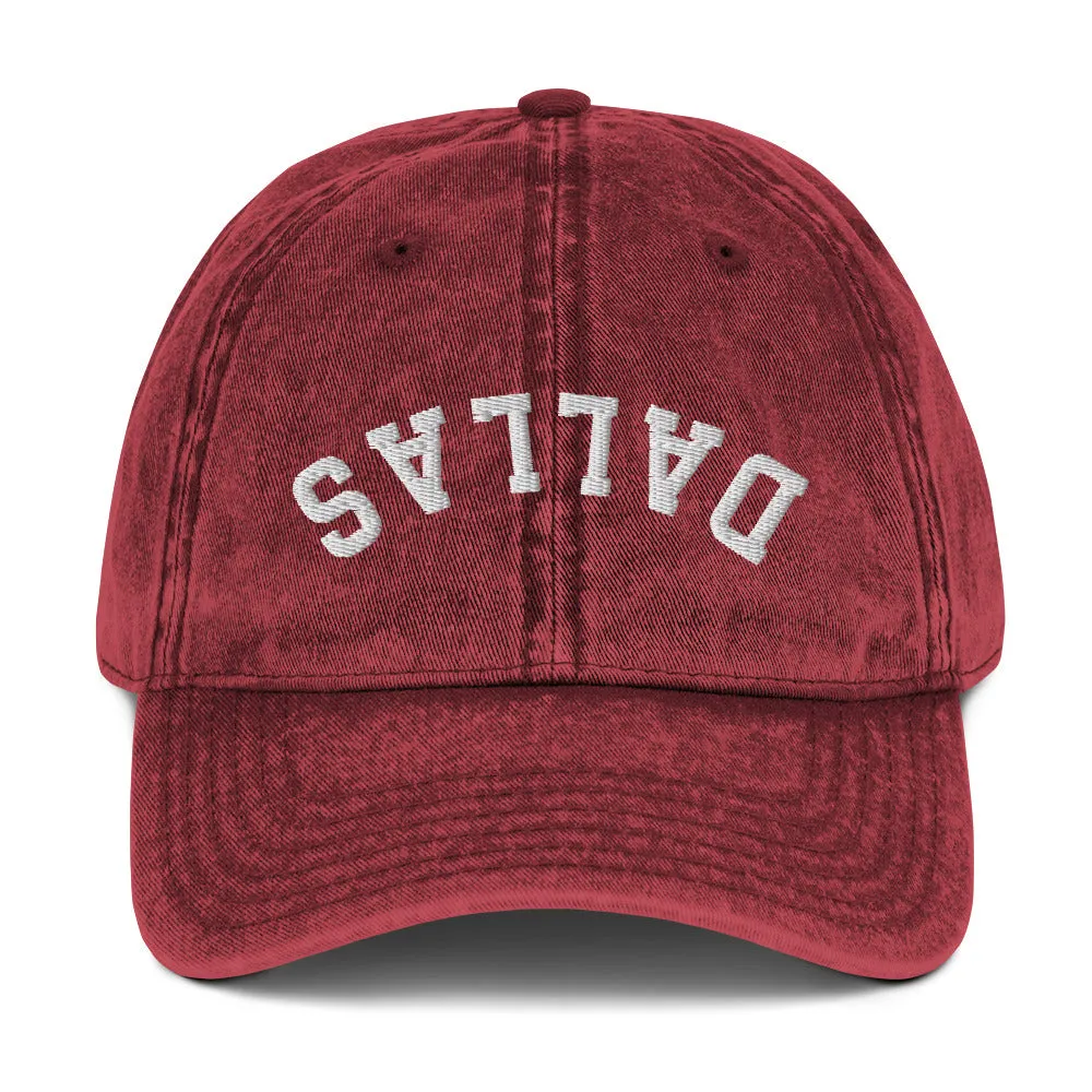 Upside Down Dallas Vintage Cotton Twill Cap, Inverted Dallas Embroidered Hat