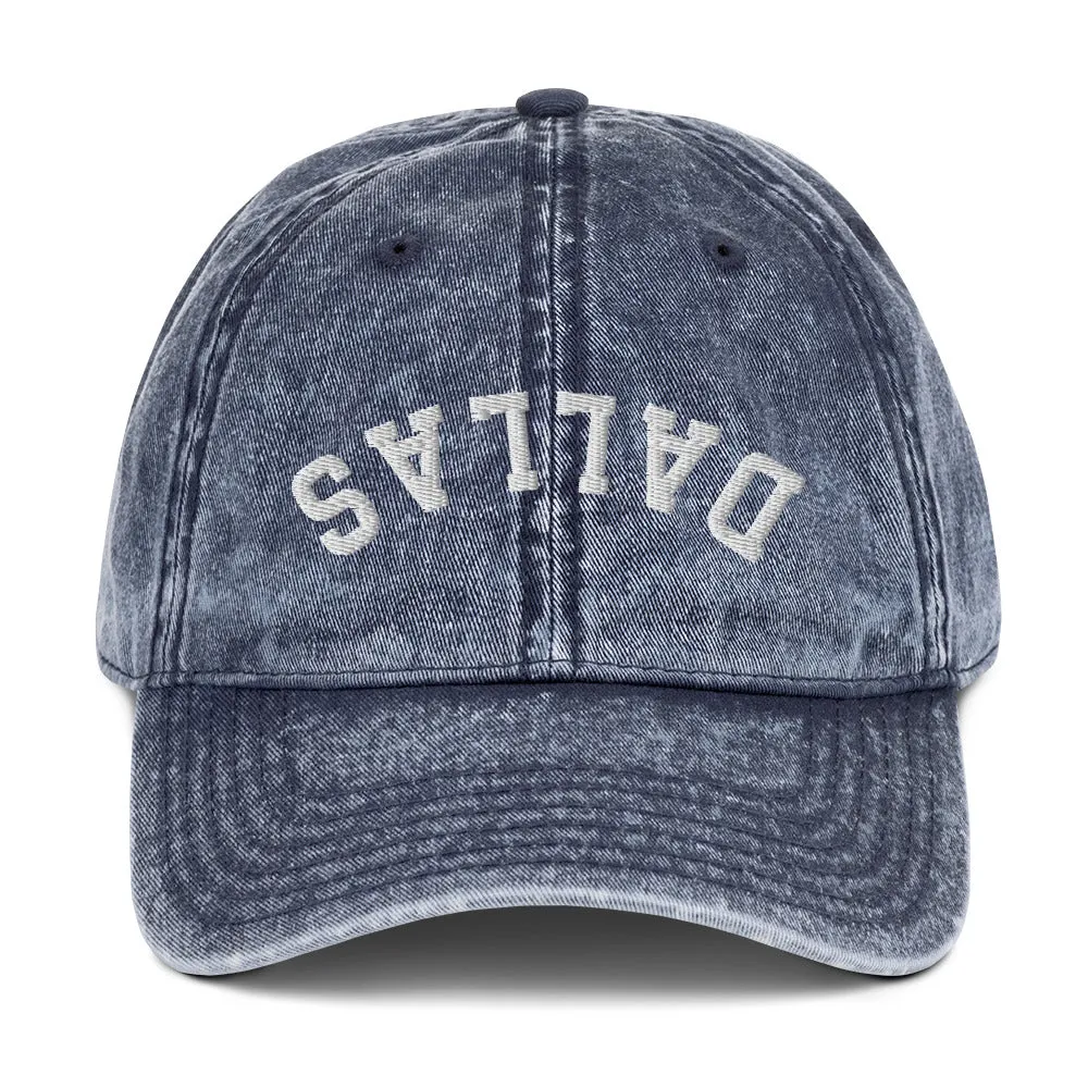 Upside Down Dallas Vintage Cotton Twill Cap, Inverted Dallas Embroidered Hat