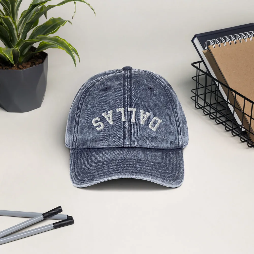 Upside Down Dallas Vintage Cotton Twill Cap, Inverted Dallas Embroidered Hat