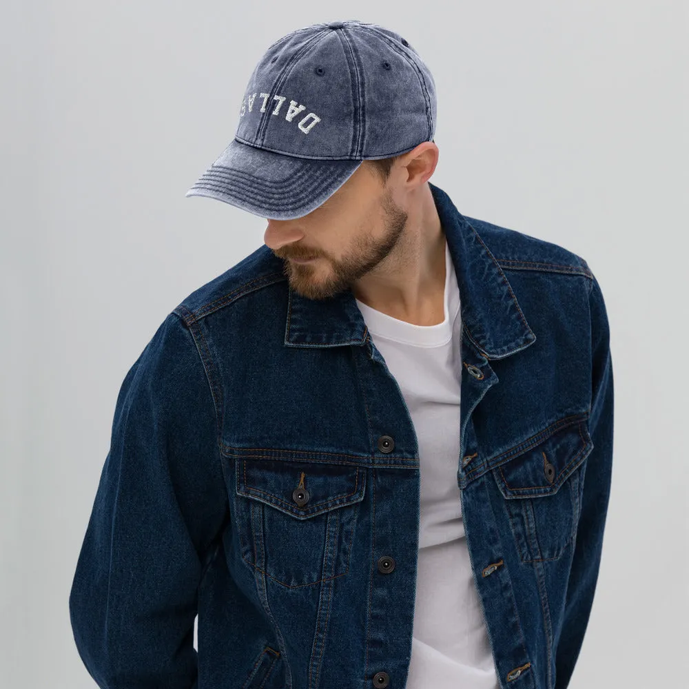 Upside Down Dallas Vintage Cotton Twill Cap, Inverted Dallas Embroidered Hat