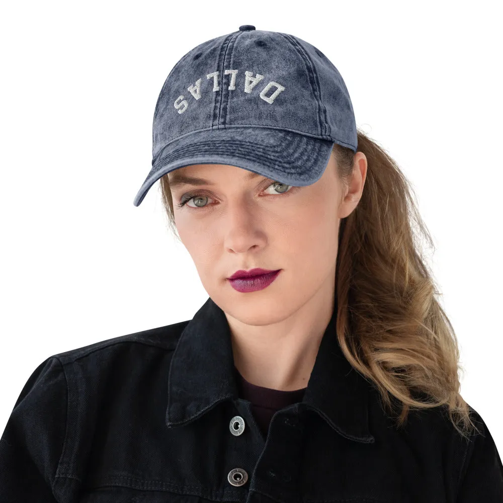 Upside Down Dallas Vintage Cotton Twill Cap, Inverted Dallas Embroidered Hat