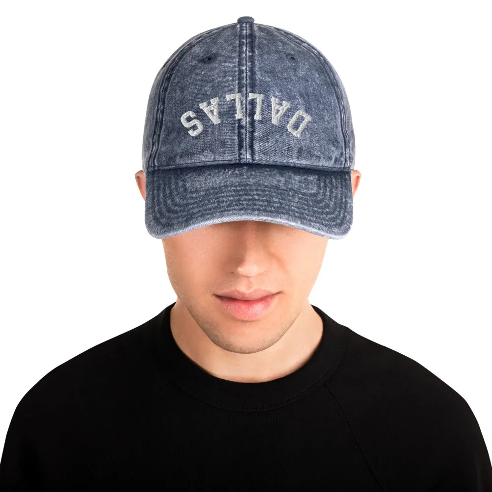 Upside Down Dallas Vintage Cotton Twill Cap, Inverted Dallas Embroidered Hat