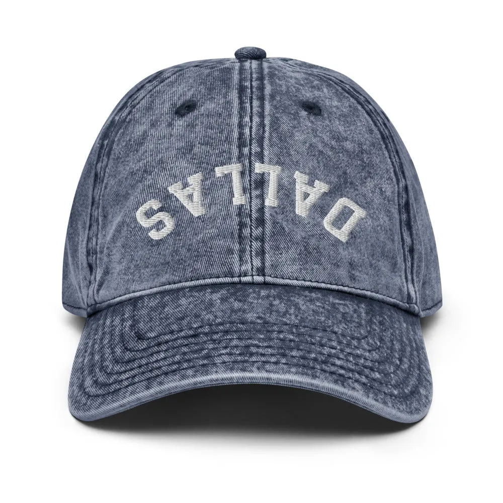Upside Down Dallas Vintage Cotton Twill Cap, Inverted Dallas Embroidered Hat