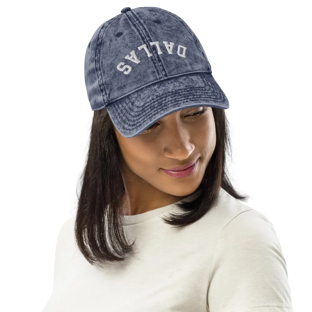 Upside Down Dallas Vintage Cotton Twill Cap, Inverted Dallas Embroidered Hat