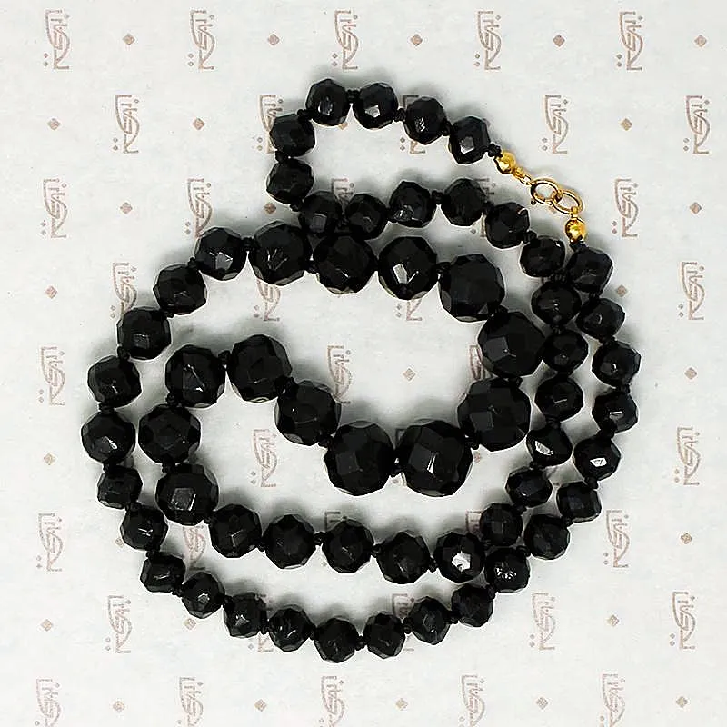 Victorian Strand of English Black Glass Beads