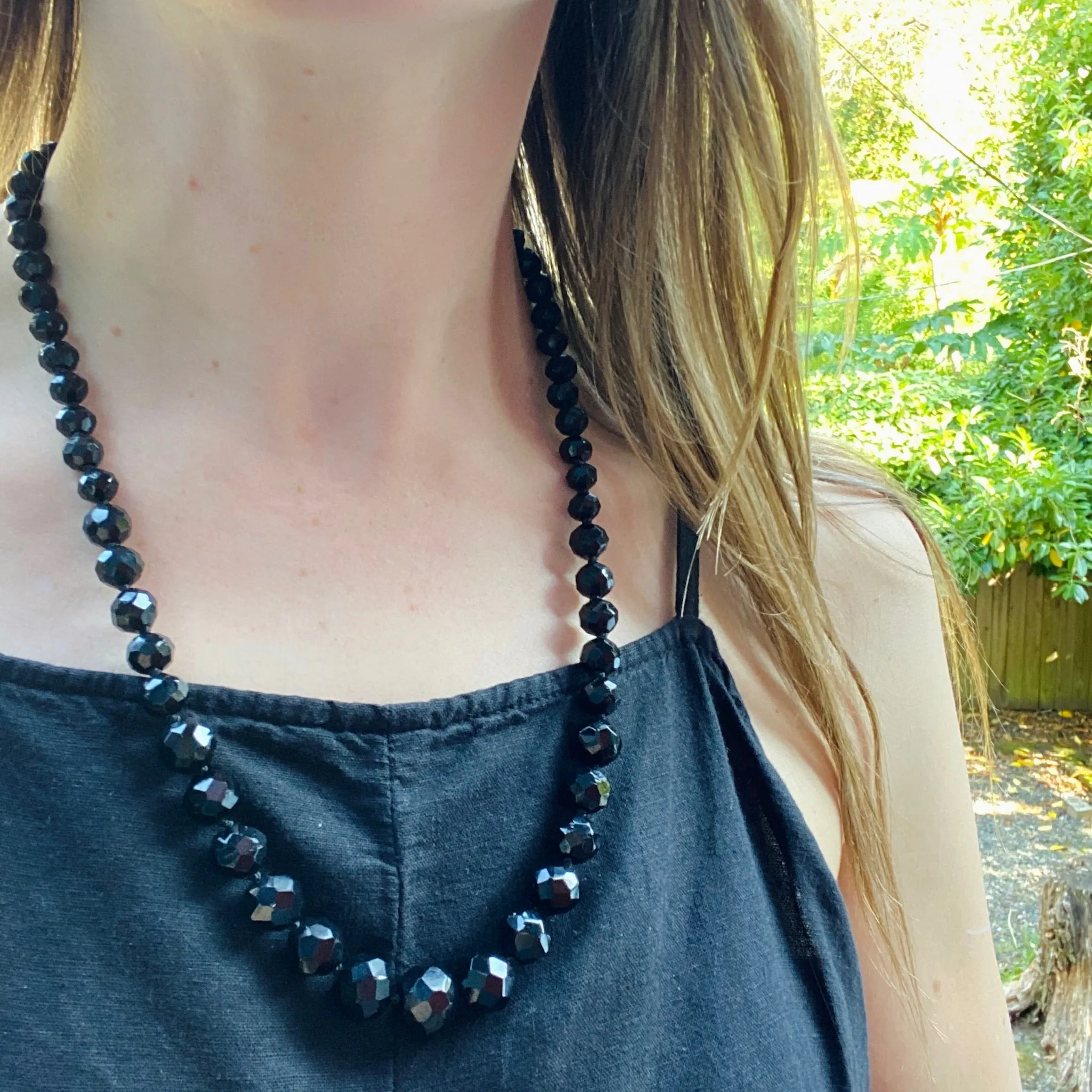 Victorian Strand of English Black Glass Beads