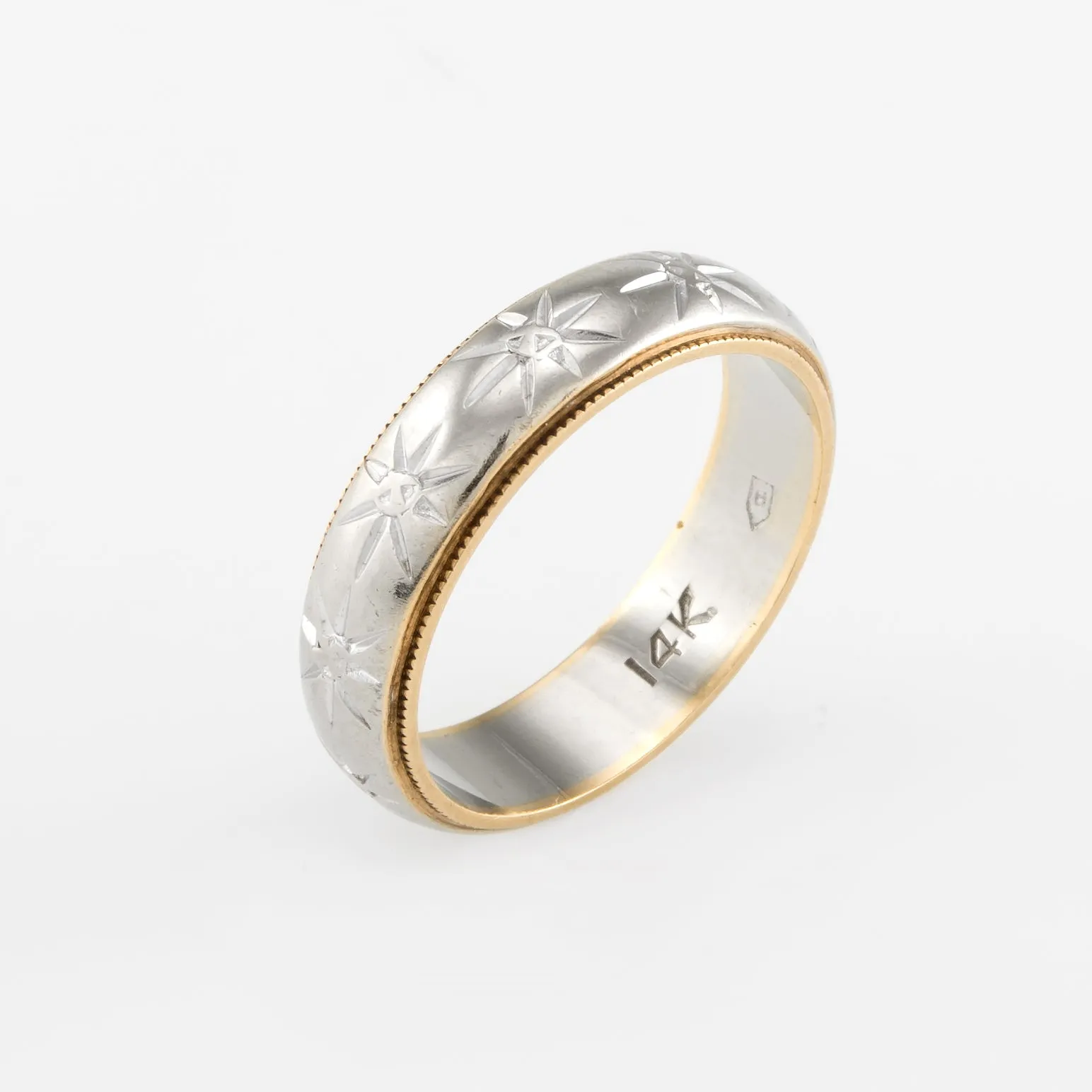 Vintage 14k Yellow & White Two Tone Wedding Band Ring