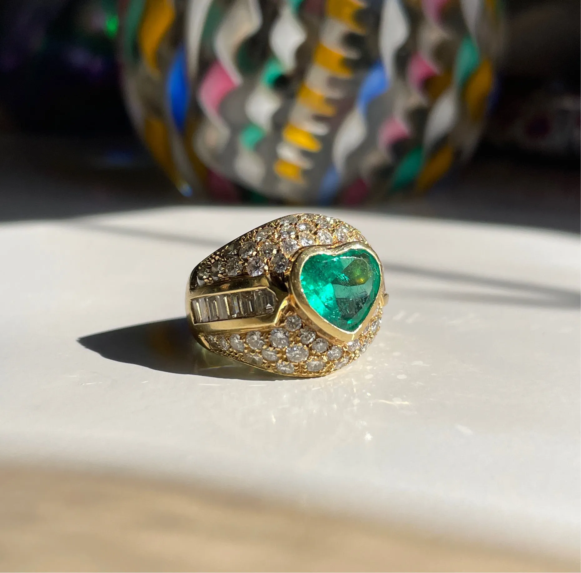 Vintage 18K Emerald   Diamond Bombé