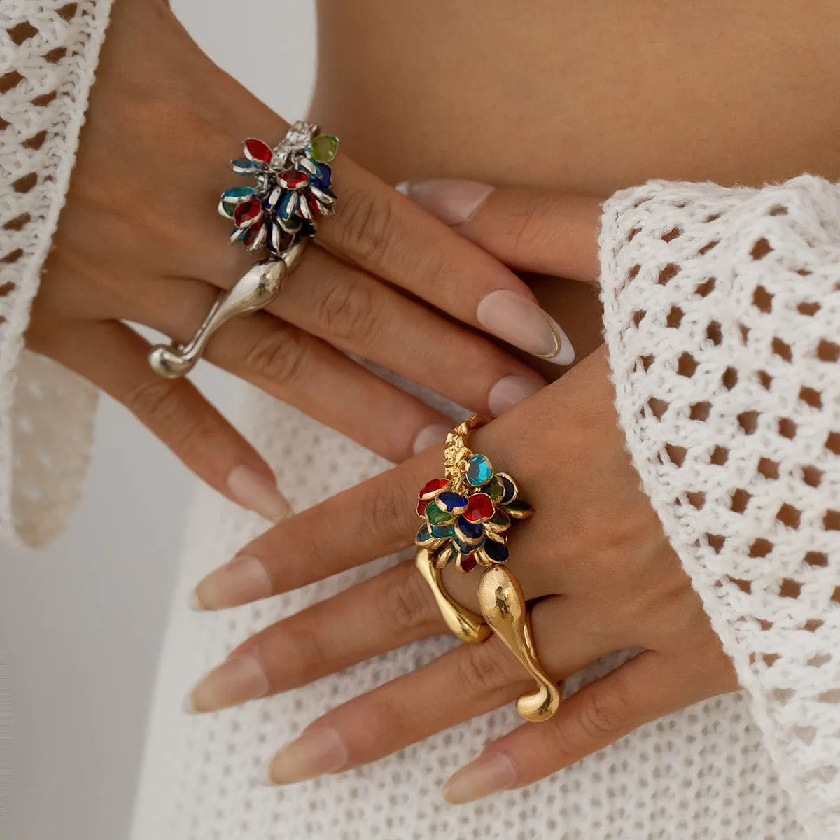Vintage 3pcs Crystal Tassel Waterdrop Ring Set