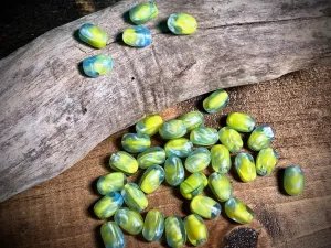 Vintage Austrian Glass—Yellow & Blue Irregular Oval Glass Bead—14mm x 10mm