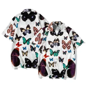 Vintage Floral Butterfly Designed Shirt Sleeve  Button Up