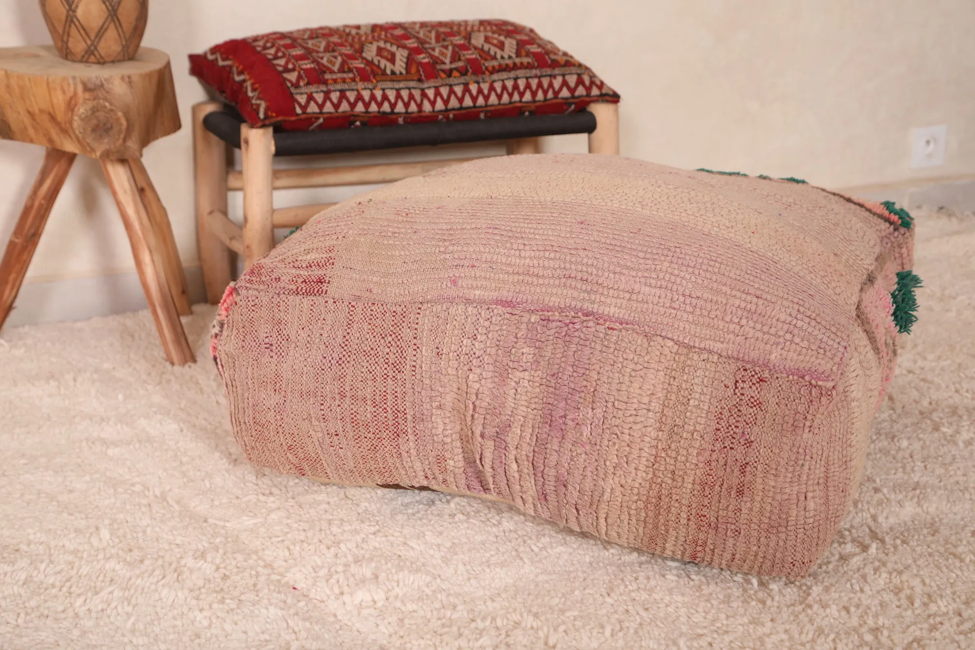 Vintage Handwoven Kilim Pouf Cushion
