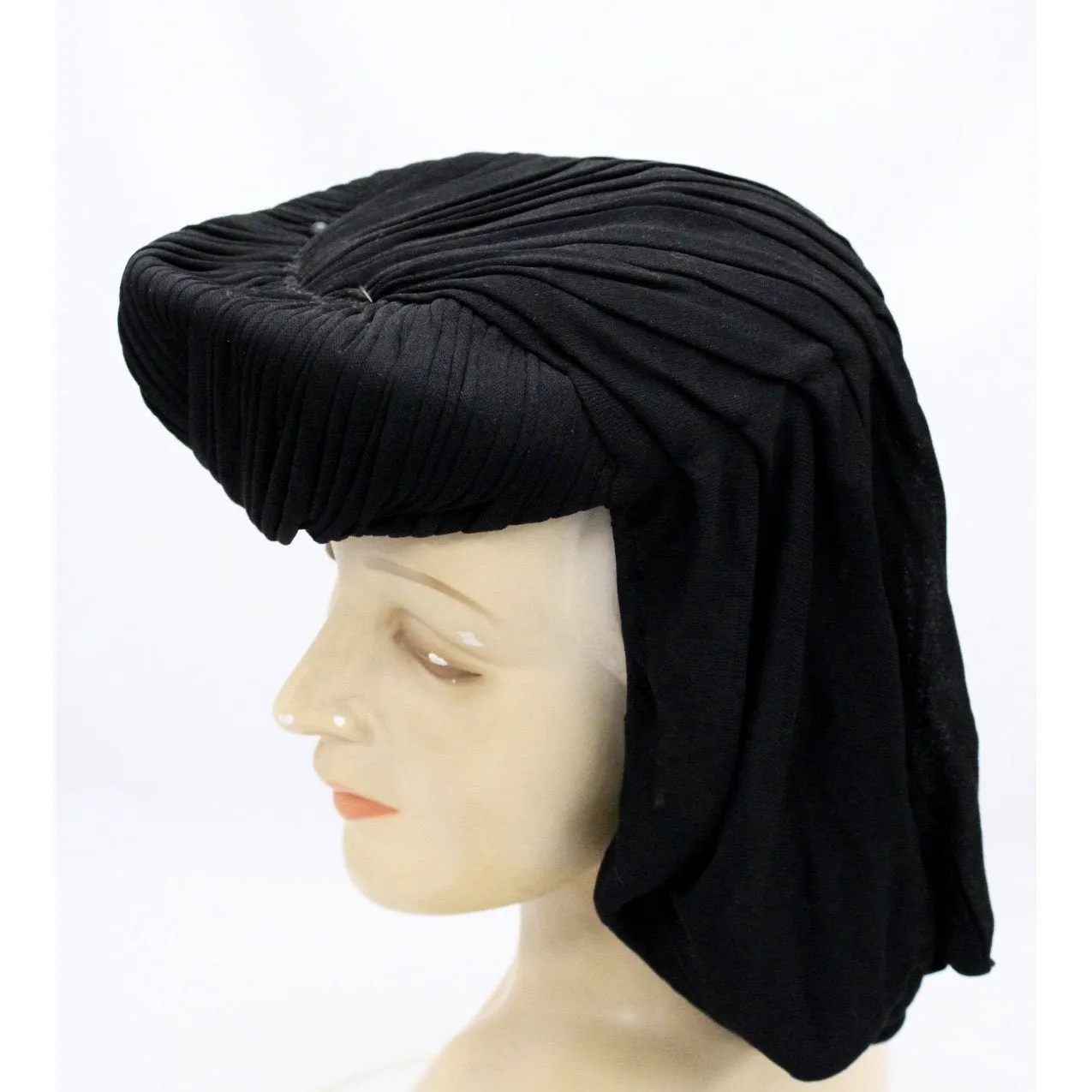 Vintage Hat Womens Snood Fascinator WW2 1940s John Wanamaker Black Silk Jersey