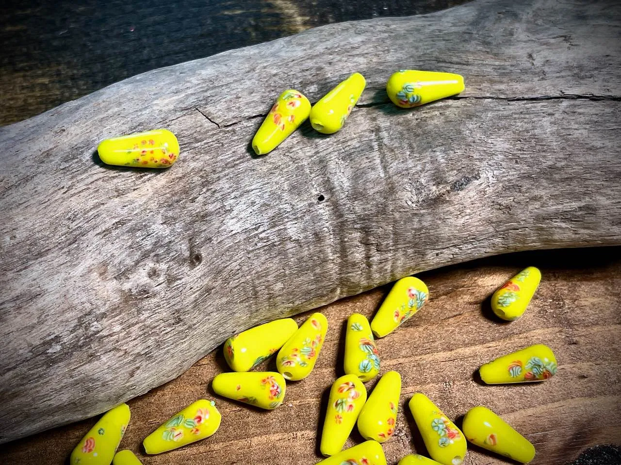 Vintage Japanese Glass—Yellow Pear Glass Bead—15mm x 9mm
