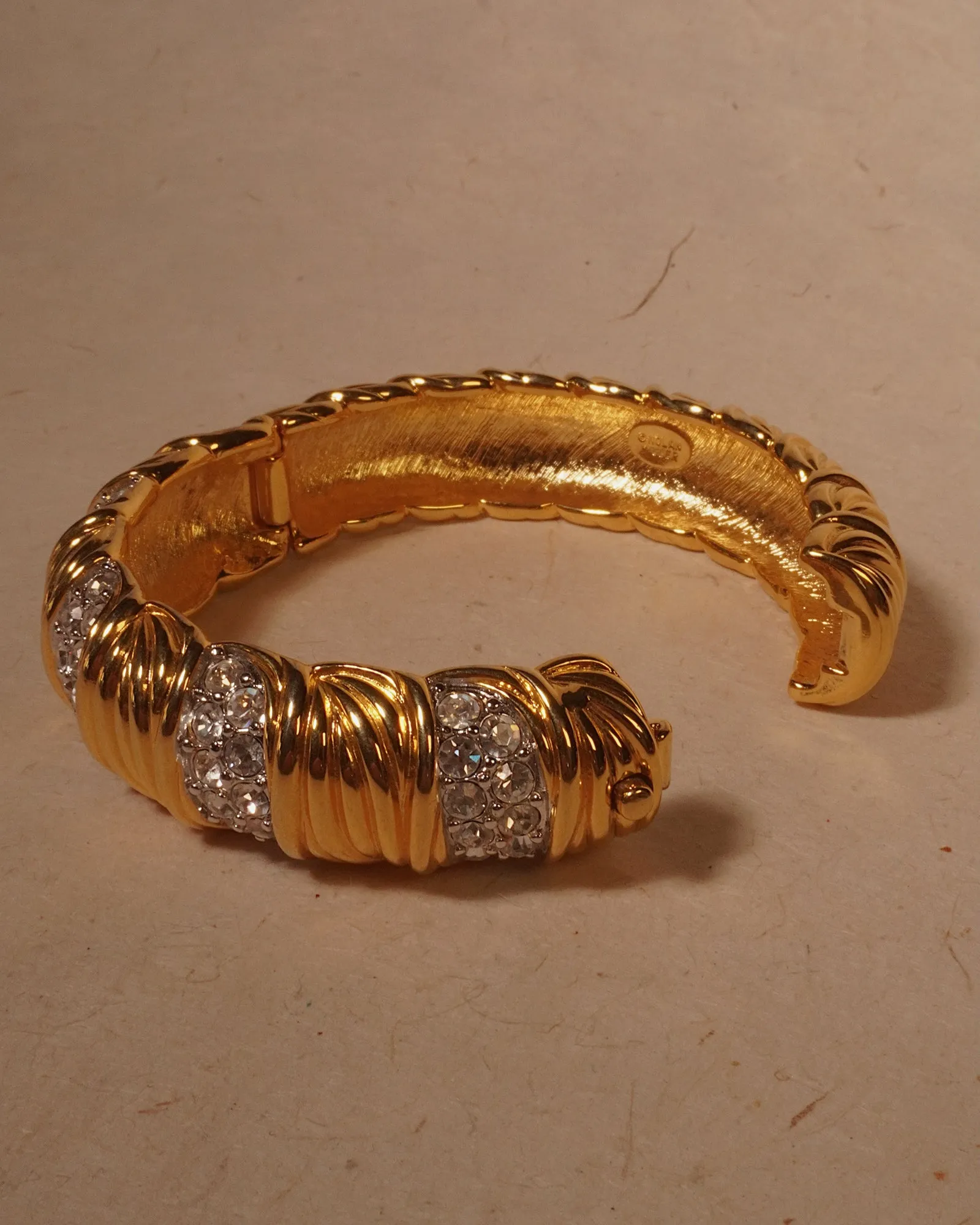 Vintage NM Pavé Textured Hinged Bangle